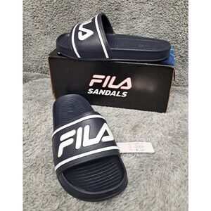 New FILA Sandals Men's Sz 7 Boys Kids Sleek Slides Logo Slip-On Flip Flop Shoe